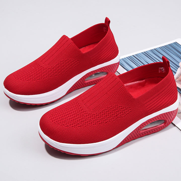 Damen nan elastische Strick-Slipper mit ergonomischer Keilsohle und sichtbarer Luftpolsterkapsel Drune