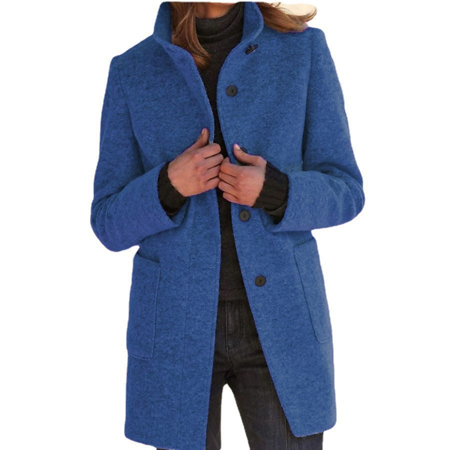 Unisex nan leichter Übergangs-Mantel mit Stehkragen, verdeckter Knopfleiste und aufgesetzten Taschen Drune