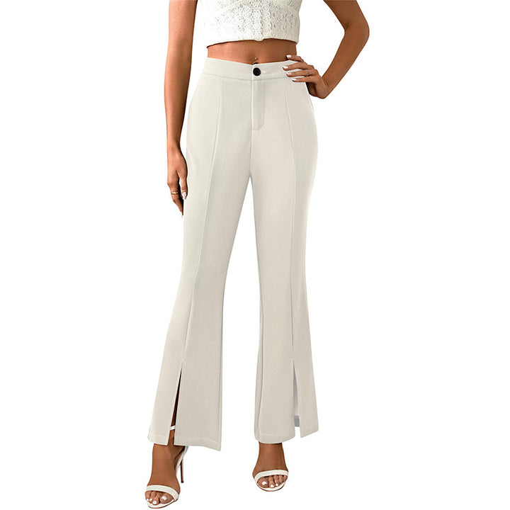 Damen elegante Flared-Hose mit seitlichen Schlitzen und hohem Bund Drune