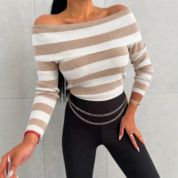 Damen Lässiges gestreiftes Oberteil im Off-Shoulder-Stil Drune