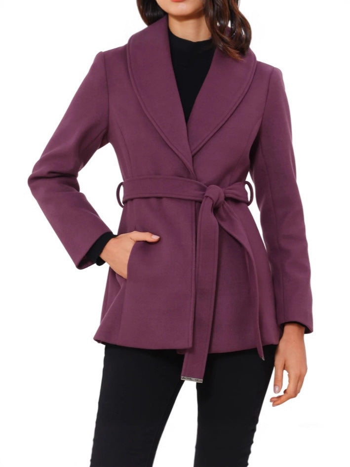 Damen modischer Blazer mit Gürtel und Revers Drune