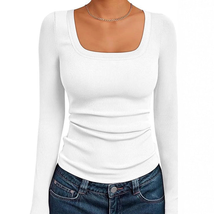Damen Figurnahes Ripp-Langarmshirt mit weitem Carré-Ausschnitt und Stretch-Baumwollmix Drune