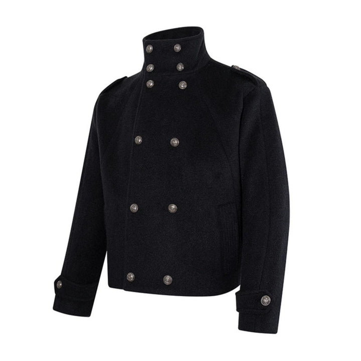 Damen Kurze Doppelreihige Militärische Cabanjacke mit Stehkragen und Epauletten Drune
