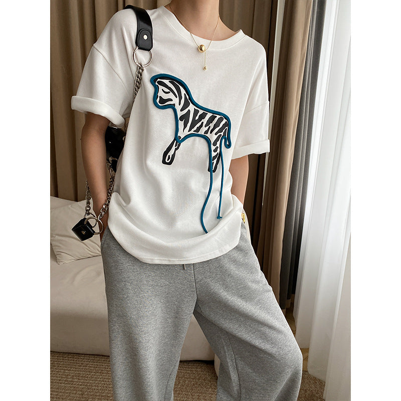 Damen lässiges T-Shirt mit kreativem Tiermotiv und modischem Schnitt Drune