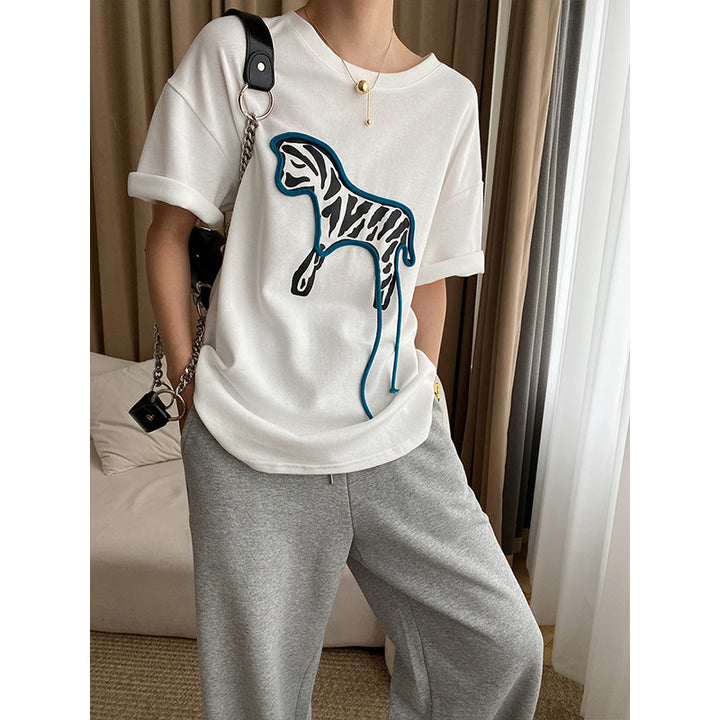 Damen lässiges T-Shirt mit kreativem Tiermotiv und modischem Schnitt Drune