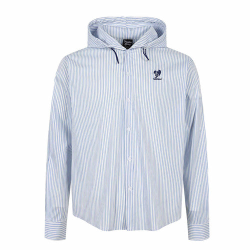 Unisex Gestreiftes Kapuzen‑Hemd im Overshirt‑Stil mit verdeckter Knopfleiste und Logo‑Stick Drune