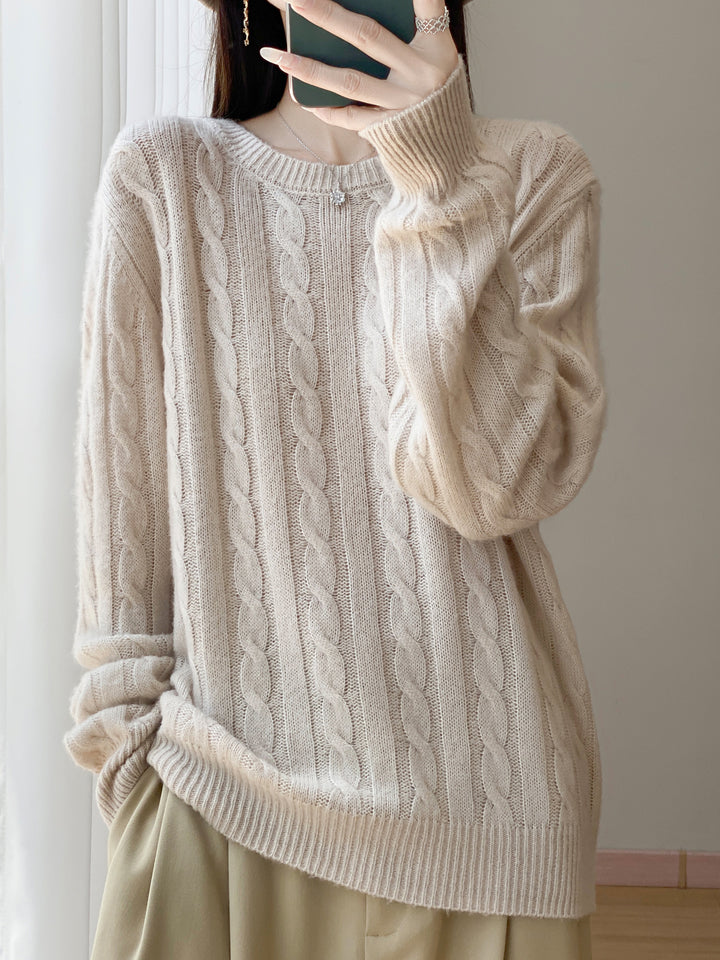 Damen Übergrößen Zopfmuster-Pullover im Mohair-Look mit geripptem Saum Drune