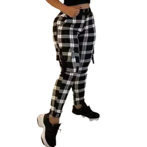 Damen Karierte Utility-Hose mit praktischen Seitentaschen Drune
