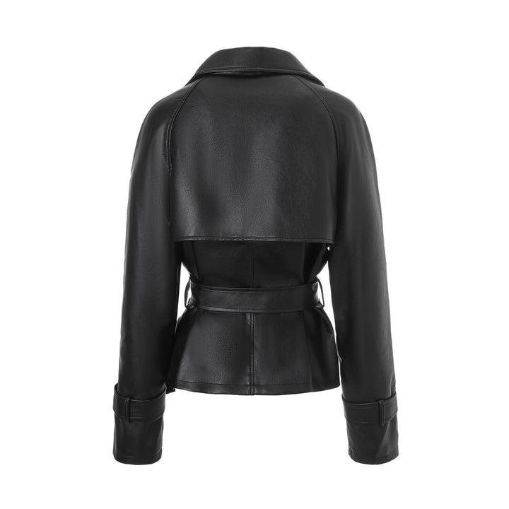 Damen Elegante Kunstlederjacke mit Gürtel Drune