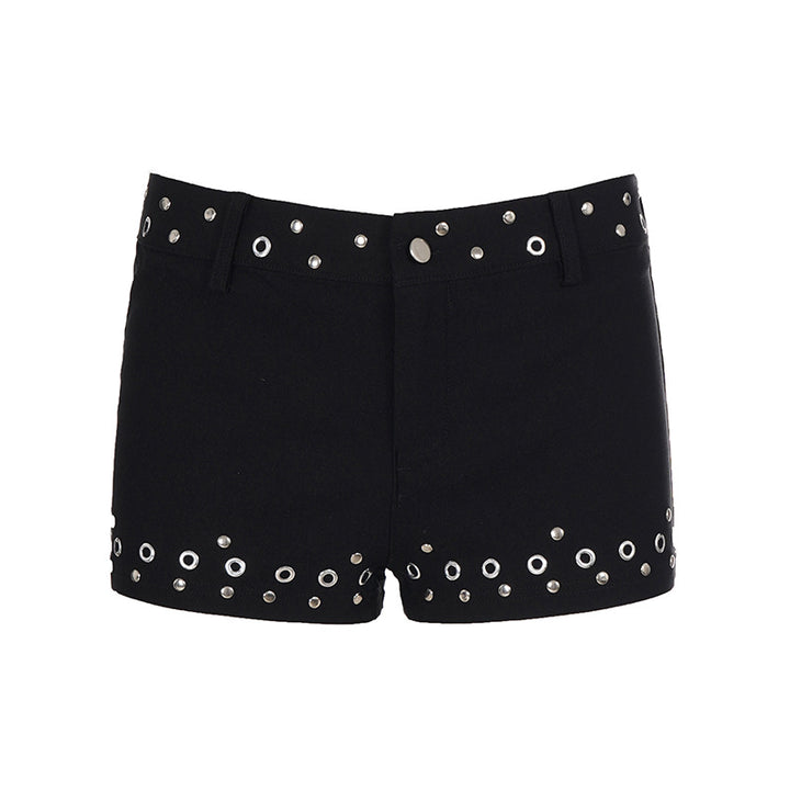 Damen Shorts im urbanen Stil mit metallischen Nietenapplikationen Drune