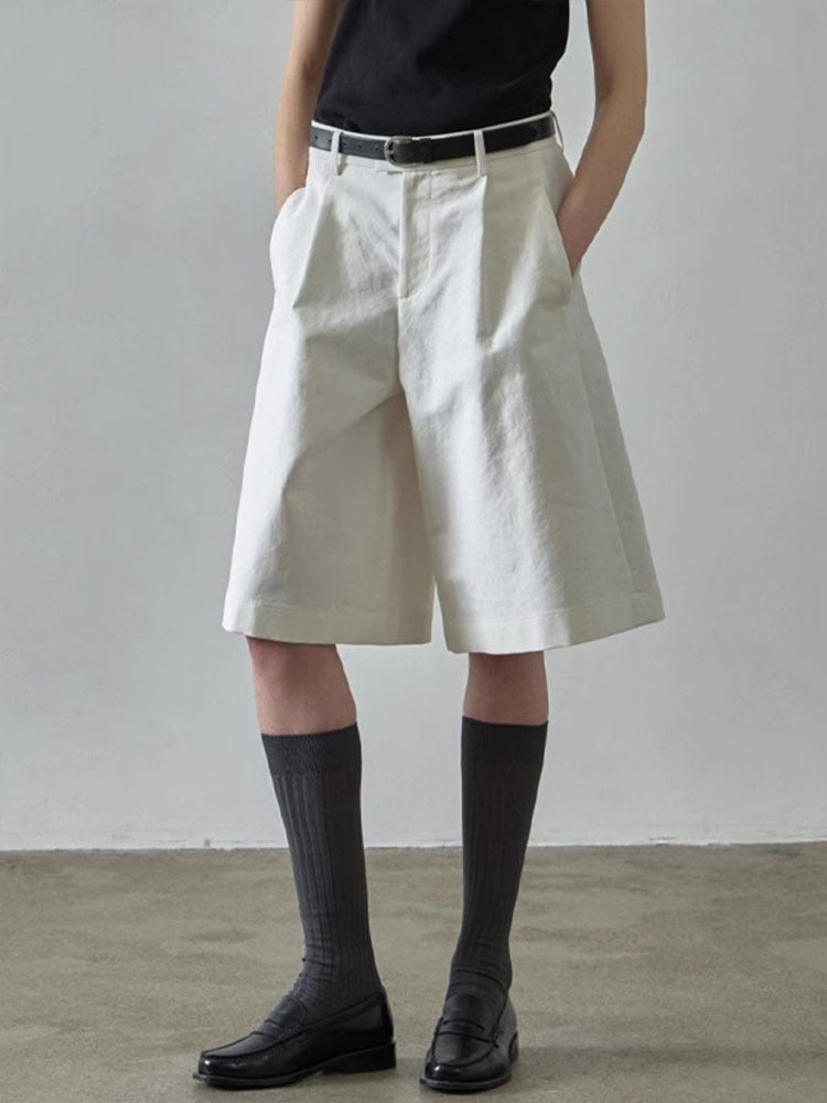 Damen weite Shorts mit Bundfalten und seitlichen Eingrifftaschen Drune
