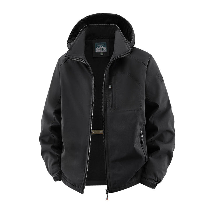 Herren nan multifunktionale Softshell-Tacticaljacke mit versteckter Kapuze, vertikaler Brusttasche und atmungsaktivem Fleecefutter Drune