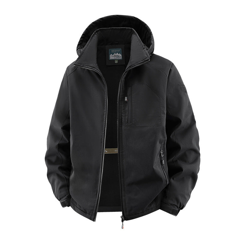 Herren  multifunktionale Softshell-Tacticaljacke mit versteckter Kapuze, vertikaler Brusttasche und atmungsaktivem Fleecefutter Drune