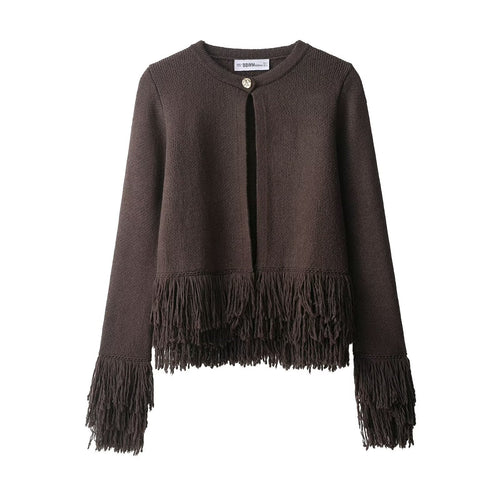 Damen trendige Fransenstrickjacke Drune