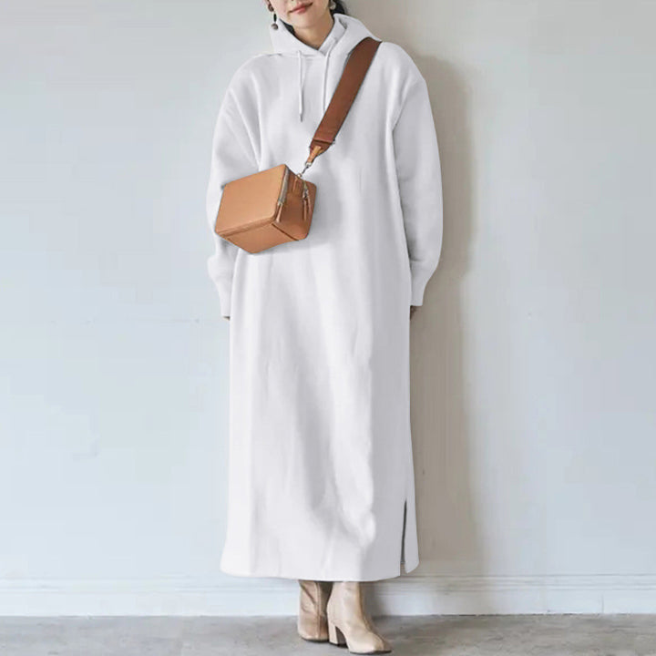 Damen nan Oversize Kapuzenmaxikleid mit geradem Schnitt und Seitenschlitz Drune