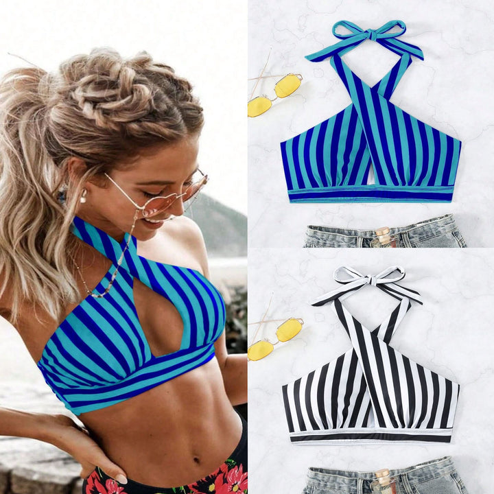 Damen Triangel-Bikinioberteil mit durchdachtem Wickeldesign und elegantem Streifenmuster Drune