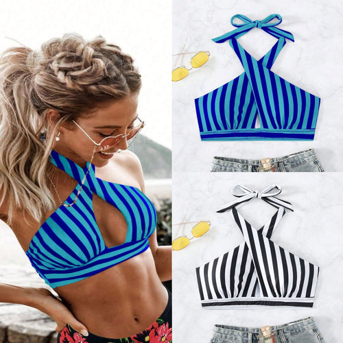 Damen Triangel-Bikinioberteil mit durchdachtem Wickeldesign und elegantem Streifenmuster Drune