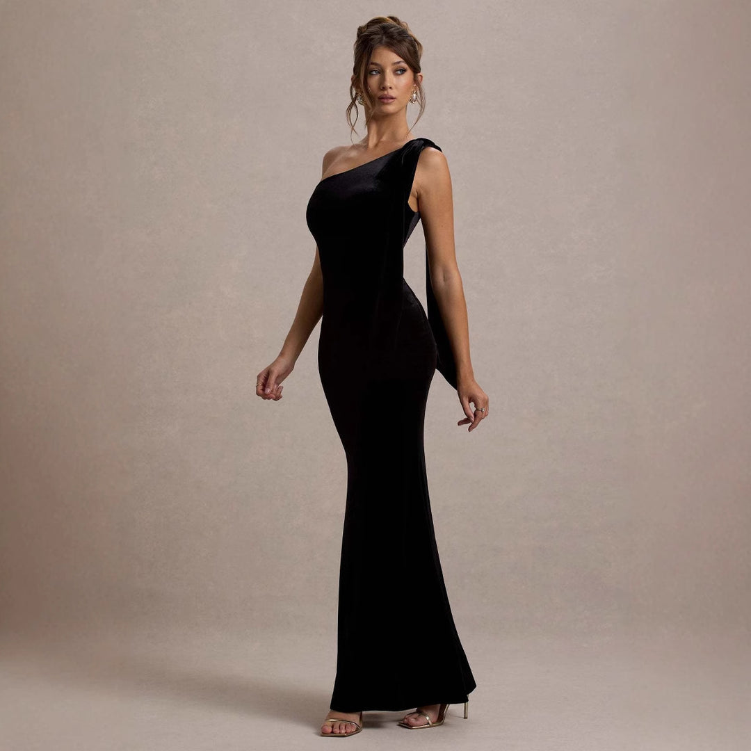 Damen figurbetontes Abendkleid mit asymmetrischem Träger und schickem Saum Drune