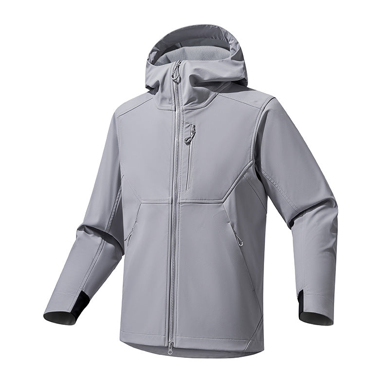 Herren Softshell‑Kapuzensweatjacke mit Stretch‑Windschutz, ergonomischem Schnitt und Brustreißverschluss Drune