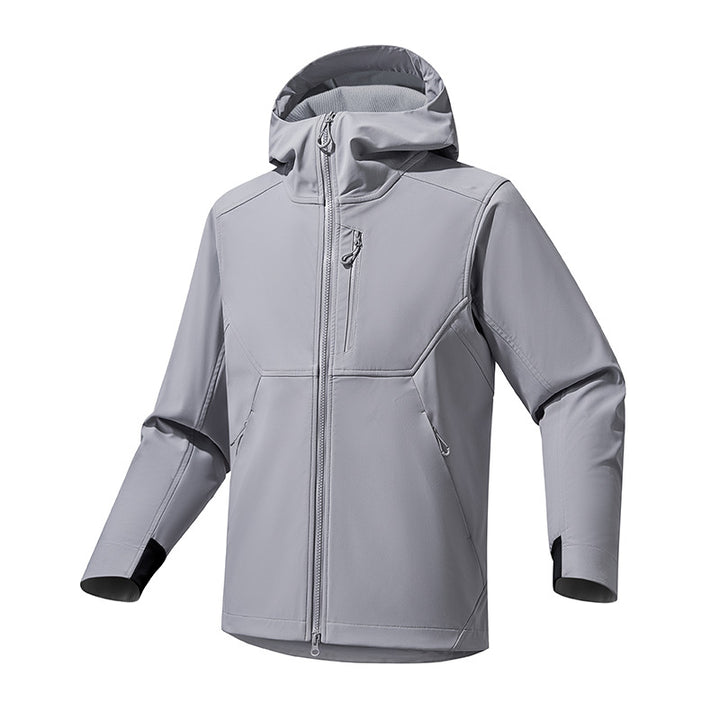 Herren Softshell‑Kapuzensweatjacke mit Stretch‑Windschutz, ergonomischem Schnitt und Brustreißverschluss Drune