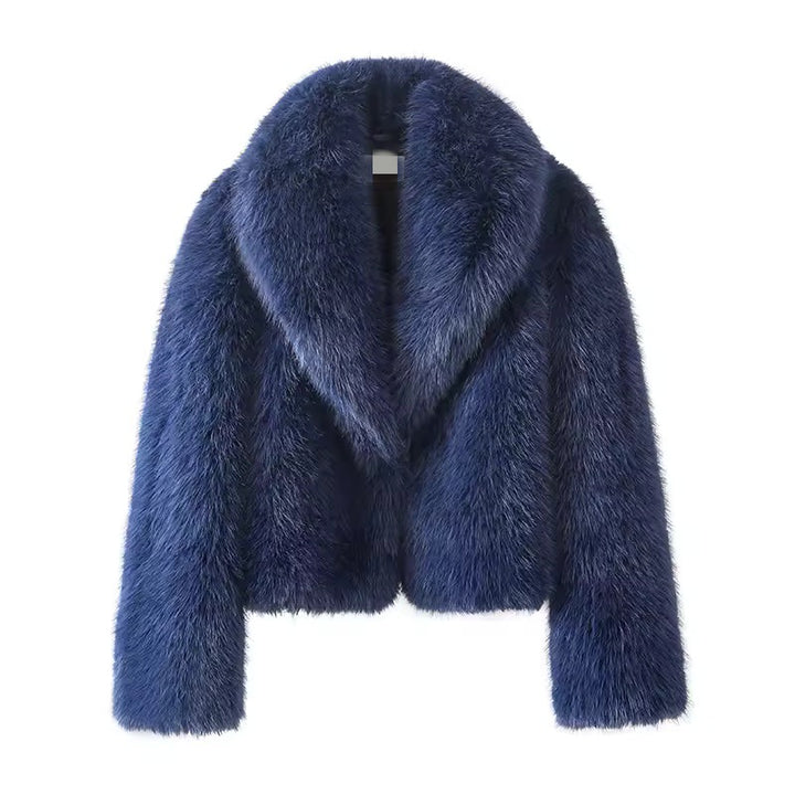 Damen Cropped Kunstpelz-Kurzjacke mit extravoluminösem Schalkragen Drune