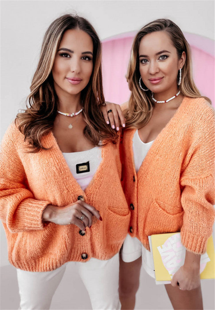 Damen Oversized Strickjacke mit Taschen und Knopfmuster Drune