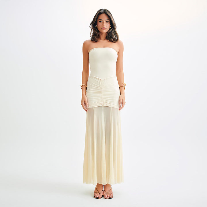 Damen Maxi-Rockkleid mit verführerischem Überwurf und elegantem Rüschendesign Drune