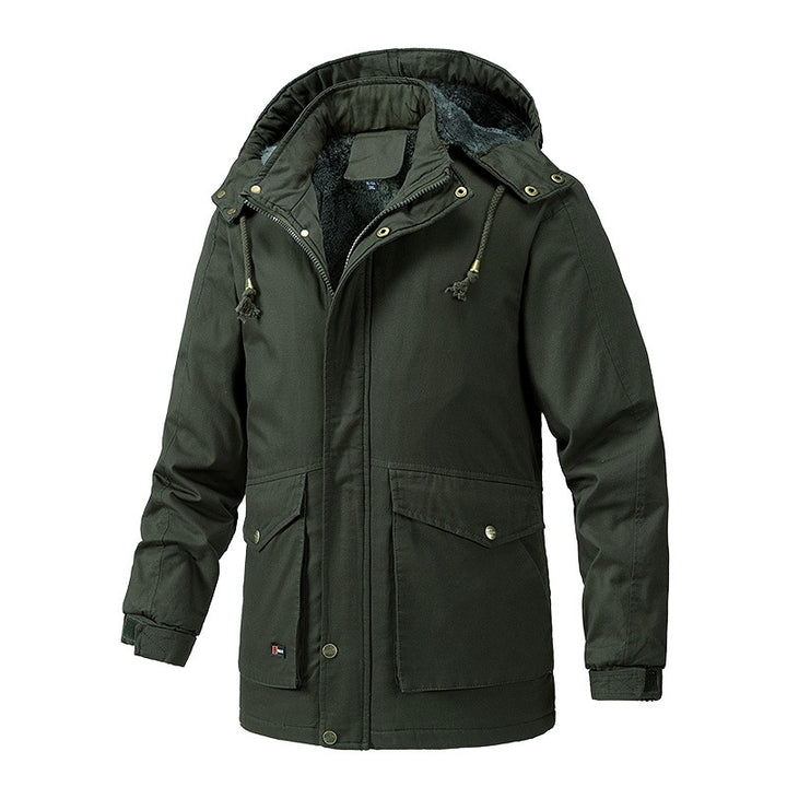 Herren Canvas-Parka mit Sherpa-Innenseite, verlängerter Schnitt und Utility-Ärmeltasche Drune
