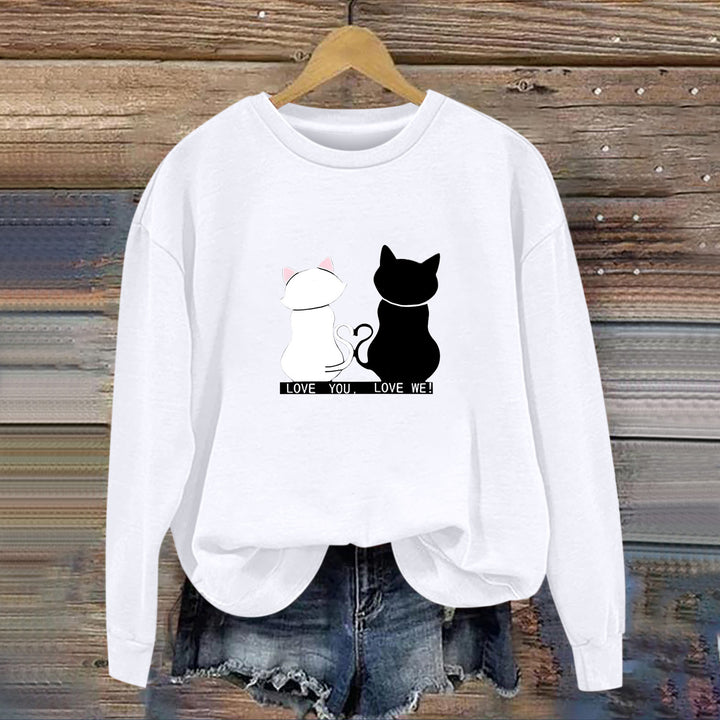 Damen Sweatshirt mit verspieltem Katzenmotiv und humorvollem Aufdruck Drune