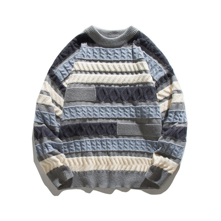 Unisex Oversize Grobstrickpullover mit strukturierter Blockstreifen-Optik und Rundhalsausschnitt Drune