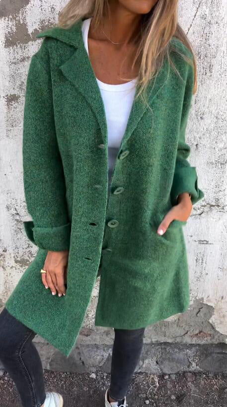 Damen nan Oversize Wollmix-Mantel mit Reverskragen aufgesetzten Taschen geknöpfter Front und umgeschlagenen Ärmeln Drune