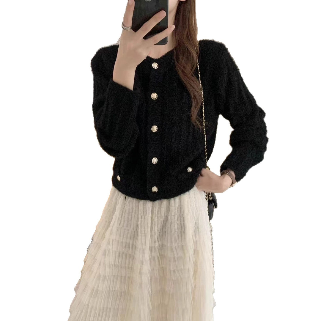 Damen Flauschiger Cardigan mit perligen Knöpfen Drune