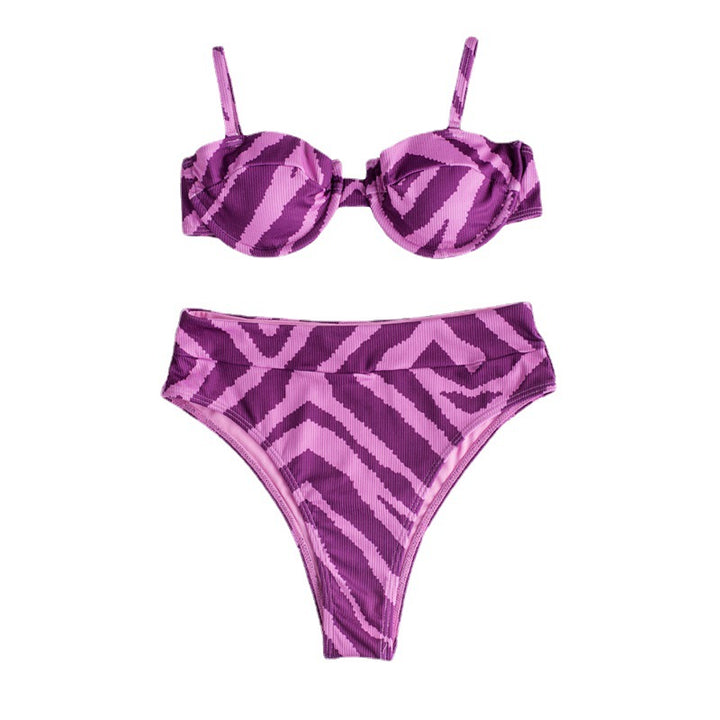 Damen Hochgeschnittener Bikini mit elegantem Zebra-Muster Drune
