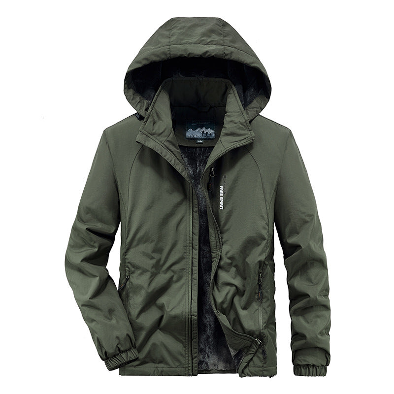 Herren Isolierte Outdoor-Übergangsjacke mit wärmendem Teddyfutter und Kapuze Drune