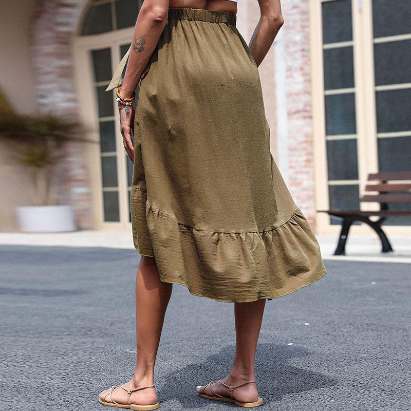 Damen Wickelrock mit asymmetrischem Saum und verspielten Rüschendetails Drune