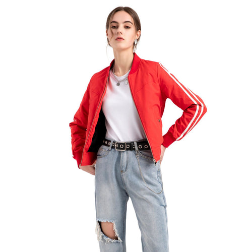 Damen nan sportive Bomberjacke mit seitlichen Kontraststreifen, gesteppter Innenfütterung und Rippbündchen Drune