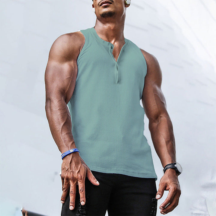 Herren Ärmelloses Sport-Tanktop mit Knopfleiste und atmungsaktivem Gewebe Drune