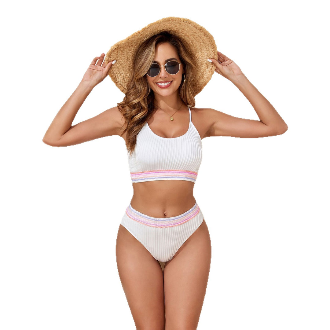Damen Sportliches Bikini-Set mit modischem Rippdesign und elastischem Bund Drune