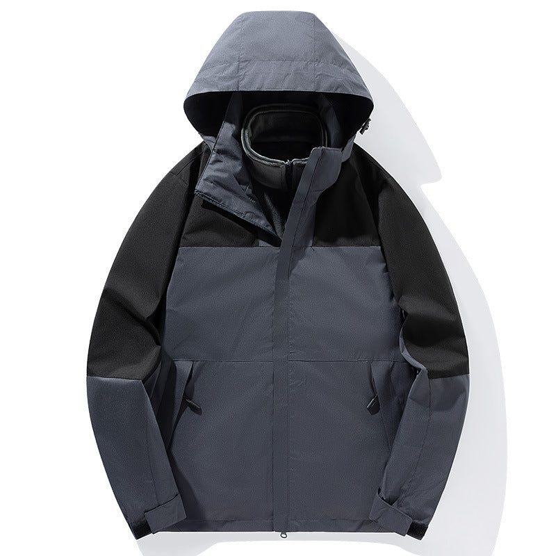 Herren zweilagige Softshell-Trekkingjacke mit fest integrierter Kapuze und fleecegefüttertem Kragen Drune