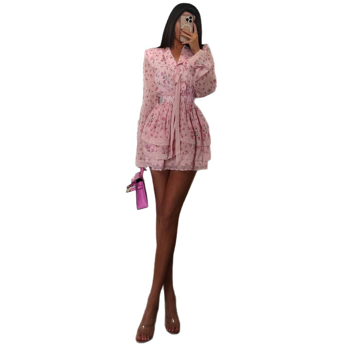 Damen Romantisches Blumenkleid mit tiefem V-Ausschnitt und Raffungen Drune