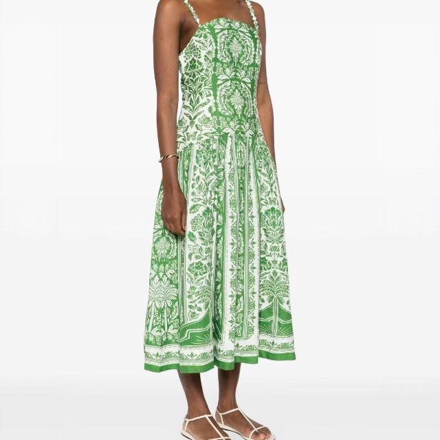 Damen Midi-Kleid mit floralem Print und Spaghetti-Trägern Drune