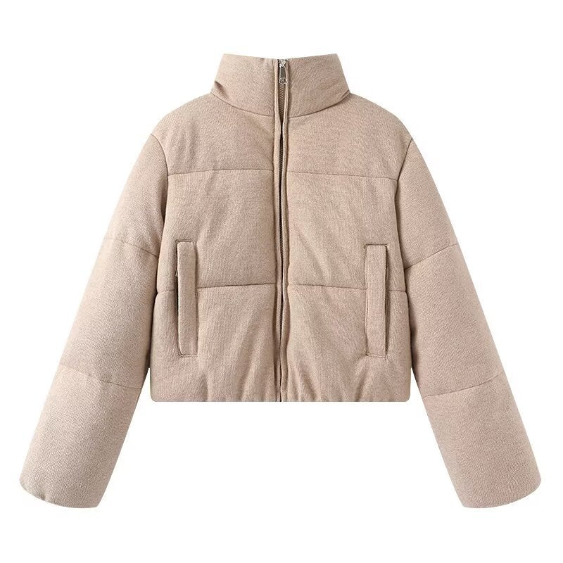 Damen Cropped wattierte Jacke mit Stehkragen und verdecktem Reißverschluss Drune