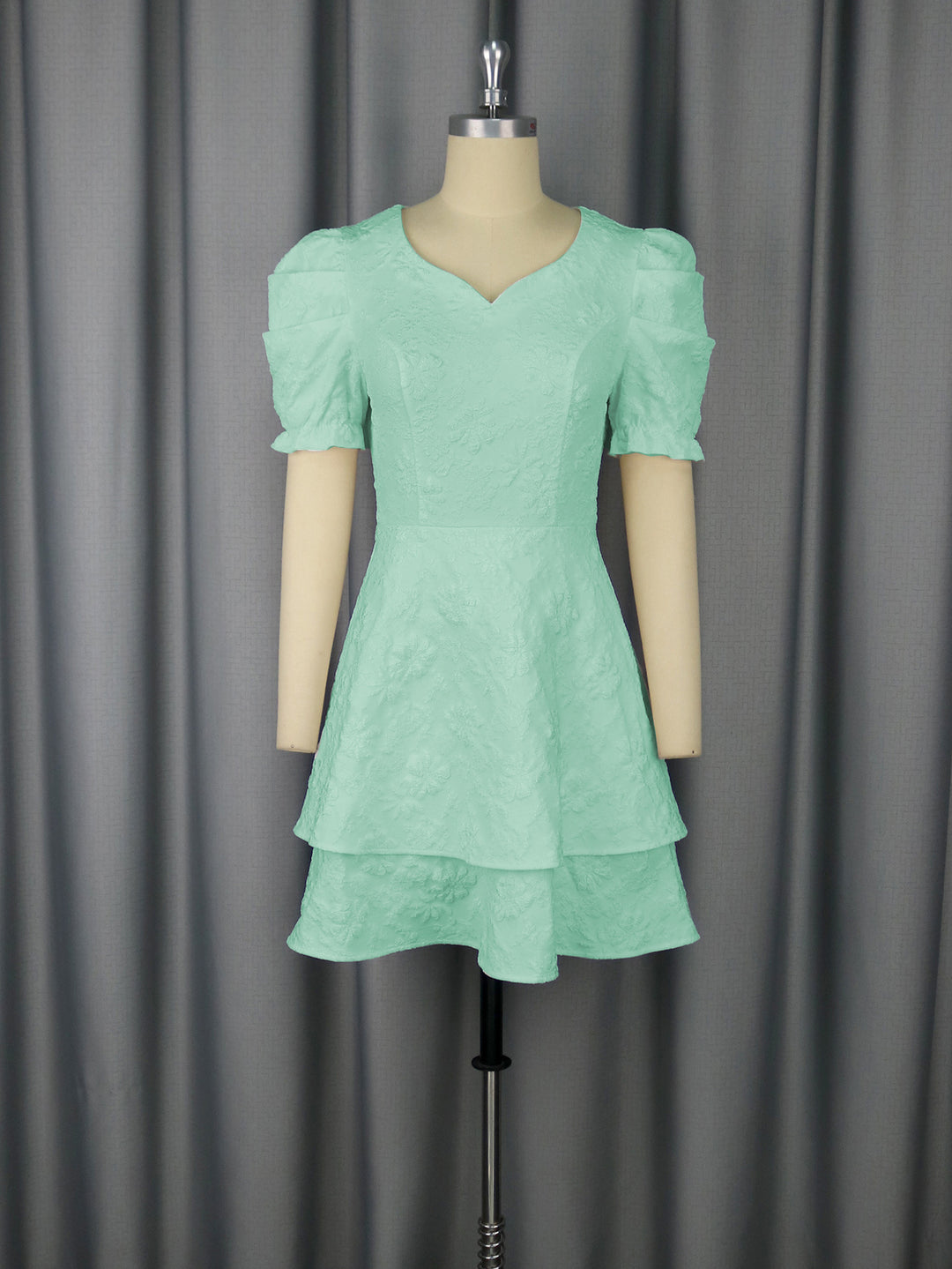 Damen romantisches Kurzarmkleid mit gestuftem Rock Drune