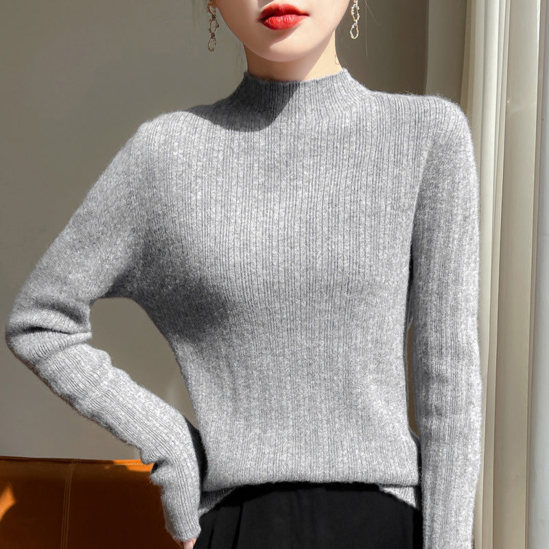 Damen Schmal geschnittener Feinstrick-Pullover mit kurzem Stehkragen und feiner Rippenstruktur Drune