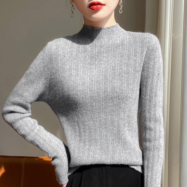 Damen Schmal geschnittener Feinstrick-Pullover mit kurzem Stehkragen und feiner Rippenstruktur Drune