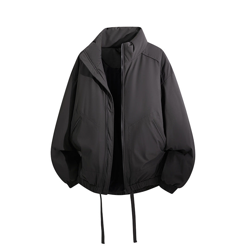 Herren Übergroße Windbreaker-Bomberjacke mit Kordelzug und Stehkragen Drune