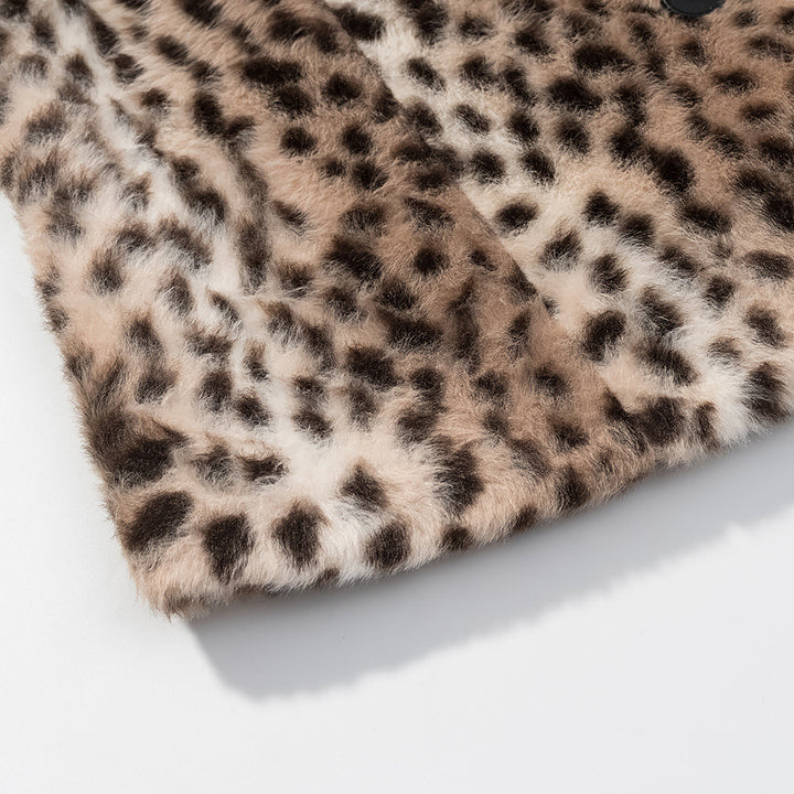 Damen Kurzjacke aus Kunstpelz mit Leopardenmuster und Rundhalsausschnitt Drune