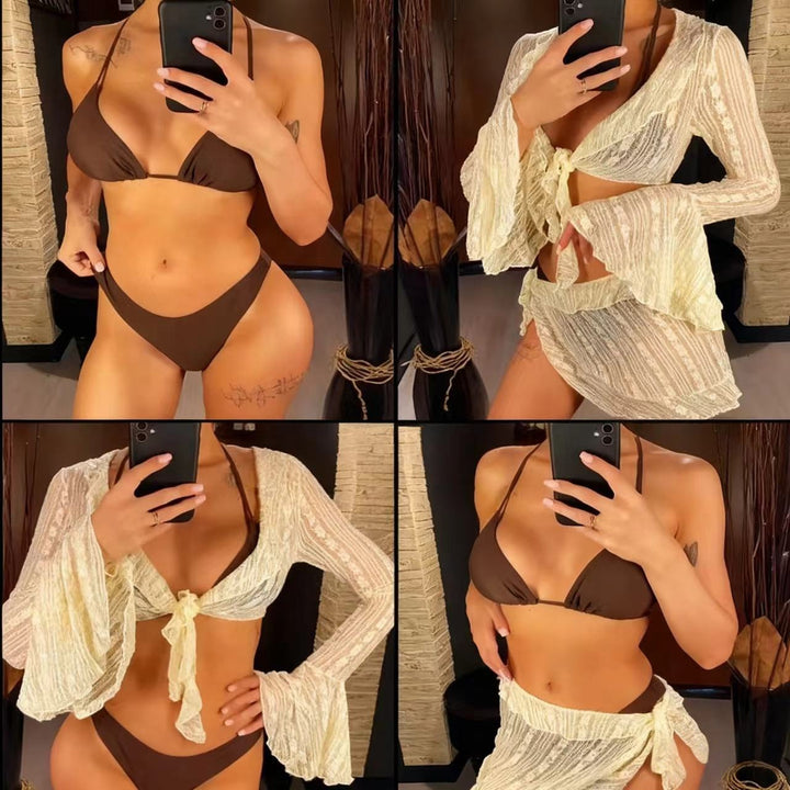 Damen Elegante Spitzenbluse mit schwingenden Ärmeln Drune