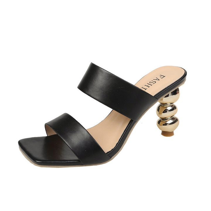 Damen Elegante Sandalen mit geschwungenem Absatz und doppeltem Riemen Drune
