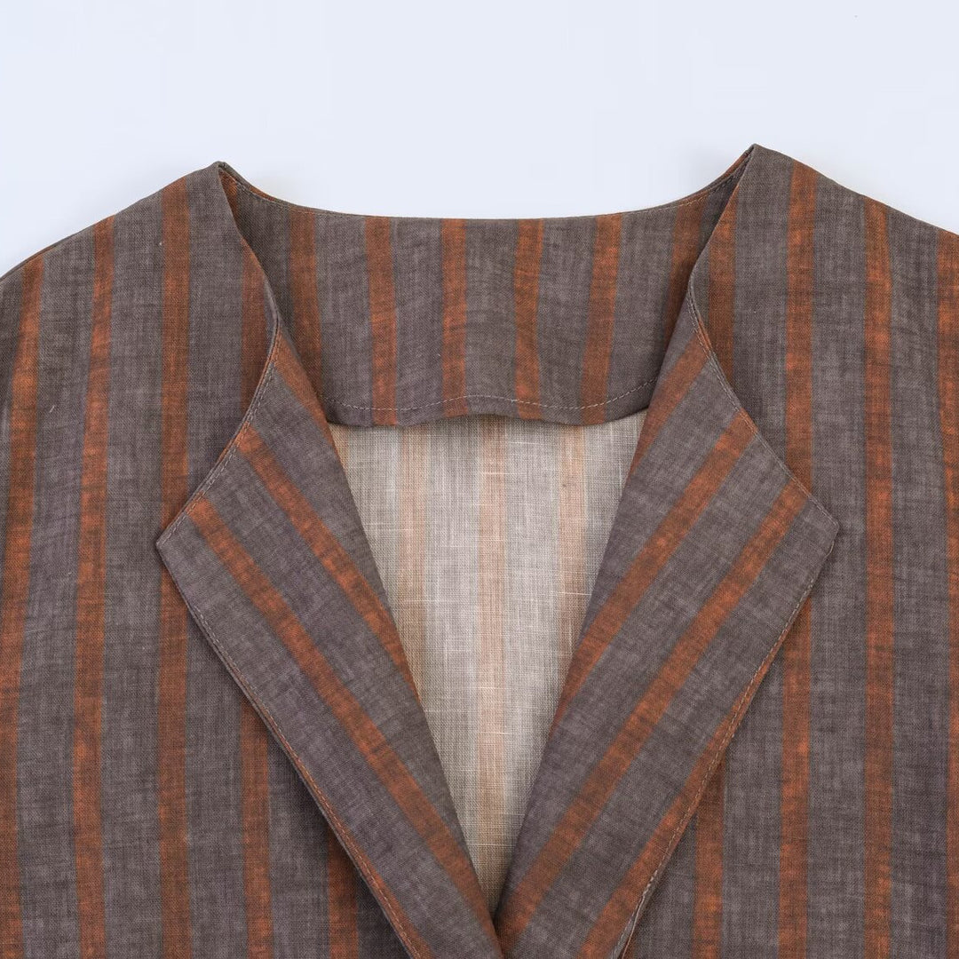 Damen Gestreifter Leinen-Kimono mit Bindegürtel Drune